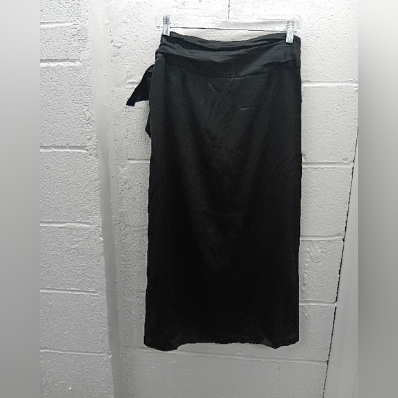 Lingua Franca 100% Silk Black Satin Midi Wrap Pencil Skirt Size XL - Picture 5 of 5